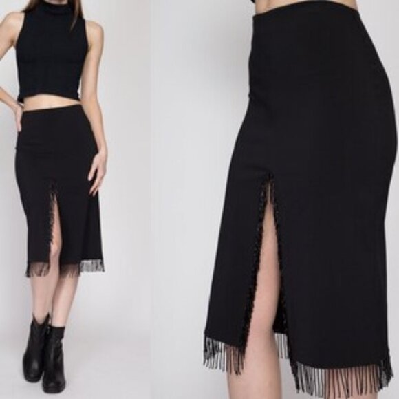 Chetta B Elegant Black Fringe Pencil Skirt - Picture 1 of 6